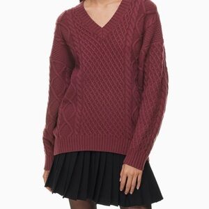 Aritzia Peggy V neck cable knit sweater with wool
